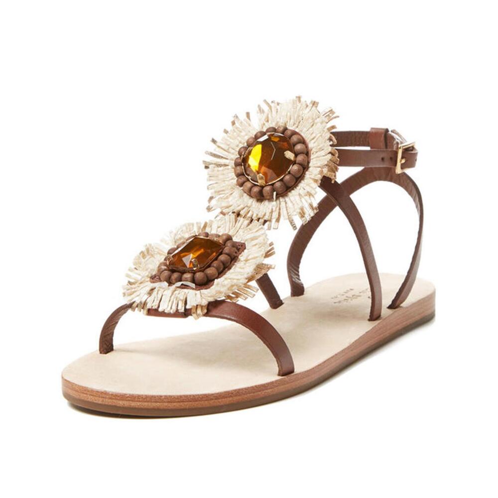 KATE SPADE Leather Fringe Gladiator Sandals Flats SIZE 9.5 BOHO FESTIVAL
